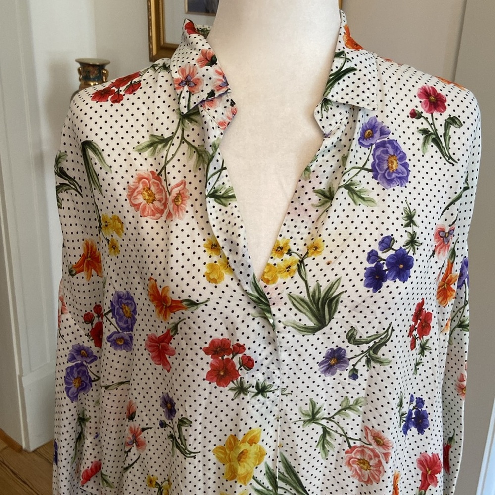 ZARA WOMAN FLORAL POLKA DOT
OVERSIZED V NECK TUNIC TOP
BLOUSE SIZE M - Picture 2 of 8